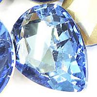 Crystal Cabochons, Teardrop, silver color plated, faceted, Sapphire, 13x18mm, 144PCs/Bag, Sold By Bag