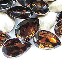 Crystal Cabochons, Teardrop, silver color plated, faceted, Smoked Topaz, 18x25mm, 60PCs/Bag, Sold By Bag
