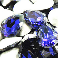Crystal Cabochons, Teardrop, silver color plated, faceted, Dark Sapphire, 13x18mm, 144PCs/Bag, Sold By Bag