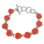 Natural Coral Bracelet zinc alloy toggle clasp Flower reddish orange Length Approx 7 Inch Sold By Bag