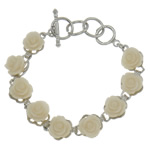 Natural Coral Bracelet zinc alloy toggle clasp Flower white Length Approx 7 Inch Sold By Bag