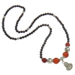 Garnet Necklace, with Red Agate & Tibetan Style, Buddha, antique silver color plated, January Birthstone, 14x19x3mm, Length:Approx 19.5 Inch, 10Strands/Bag, Sold By Bag