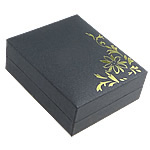 Paper Pendant Box, with PVC Plastic, Rectangle, with flower pattern & gold accent, black, 67x80x27mm, 20PCs/Bag, Sold By Bag