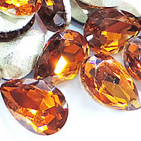 Crystal Cabochons, Teardrop, silver color plated, faceted, Smoked Topaz, 13x18mm, 144PCs/Bag, Sold By Bag
