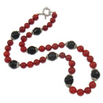 Natural Coral Necklace with Black Agate & Zinc Alloy brass spring ring clasp red 12mm Sold Per Approx 18 Inch Strand