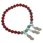 Natural Coral Bracelet, with Turquoise & Tibetan Style, antique silver color plated, red, 6x18x4mm, Length:Approx 7.5 Inch, 5Strands/Bag, Sold By Bag
