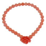 Натуральный коралл браслет, Форма цветка, красно-оранжевый, 15x8mm, 5mm, длина:Приблизительно 7.5 дюймовый, 10пряди/сумка, продается сумка