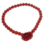 Natural Coral Bracelet, Flower, red, 15x8mm, 5mm, Length:Approx 7.5 Inch, 10Strands/Bag, Sold By Bag