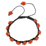 corail naturel bracelet de Woven Ball, avec corde de cire, fleur, synthétique, orange rougeâtre, 10x5mm, Longueur Environ 7.5 pouce, 10Strandstoron/sac, Vendu par sac