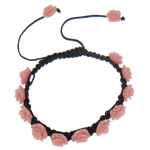 corail naturel bracelet de Woven Ball, avec corde de cire, fleur, synthétique, rose clair, 10x5mm, Longueur Environ 7.5 pouce, 10Strandstoron/sac, Vendu par sac