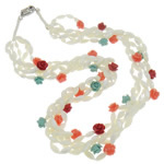 Nácar Blanca collar, con cordón de nylon & Coral natural, latón cierre de anillo de primavera, 8x6mm, Vendido para aproximado 18.5 Inch Sarta