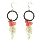 Natural Coral Drop Earring, with Black Agate, brass earring hook, 20x75mm, 5Pairs/Bag, Sold By Bag