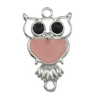 Animal Tibetan Style Connector, Owl, silver color plated, enamel & 1/1 loop, light pink, nickel, lead & cadmium free, 17x30x3mm, Hole:Approx 3mm, 200PCs/Lot, Sold By Lot