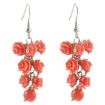 Natural Coral Drop Earring brass earring hook light red Sold By Bag
