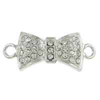 Bowknot Zinc Alloy Connector silver color plated with rhinestone & 1/1 loop nickel lead & cadmium free Approx 4mm Sold By Lot