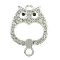 Animal Tibetan Style Connector, Owl, silver color plated, with rhinestone & 1/1 loop, nickel, lead & cadmium free, 23x32x4mm, Hole:Approx 3mm, 100PCs/Lot, Sold By Lot