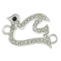Animal Tibetan Style Connector, Bird, silver color plated, with rhinestone & 1/1 loop, nickel, lead & cadmium free, 31x19x3mm, Hole:Approx 3mm, 100PCs/Lot, Sold By Lot