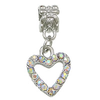 European Style Zinc Alloy Dangle Beads Heart platinum color plated without troll & with rhinestone nickel lead & cadmium free 26mm Approx 5mm Sold By Lot