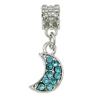 European Style Zinc Alloy Dangle Beads Moon platinum color plated without troll & with rhinestone blue nickel lead & cadmium free 27mm Approx 5mm Sold By Lot
