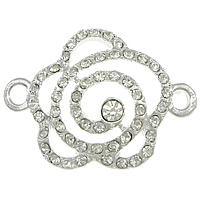 Flower Tibetan Style Connector, silver color plated, with rhinestone & 1/1 loop, nickel, lead & cadmium free, 33x24x5mm, Hole:Approx 2mm, 100PCs/Lot, Sold By Lot