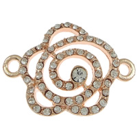 Flower Tibetan Style Connector, rose gold color plated, with rhinestone & 1/1 loop, nickel, lead & cadmium free, 33x24x5mm, Hole:Approx 2mm, 100PCs/Lot, Sold By Lot
