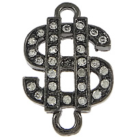 Zinc Alloy Connector Currency Mark plumbum black color plated with rhinestone & 1/1 loop nickel lead & cadmium free Approx 2mm Sold By Lot