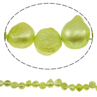 Barock kultivierten Süßwassersee Perlen, Natürliche kultivierte Süßwasserperlen, oben gebohrt, hellgrün, 8-9mm, Bohrung:ca. 0.8mm, verkauft per ca. 13 ZollInch Strang