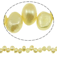 Barock kultivierten Süßwassersee Perlen, Natürliche kultivierte Süßwasserperlen, oben gebohrt, gelb, 8-9mm, Bohrung:ca. 0.8mm, verkauft per ca. 15.3 ZollInch Strang