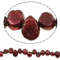 Barok ferskvandskulturperle Beads, Ferskvandsperle, top boret, dybrød, 8-9mm, Hole:Ca. 0.8mm, Solgt Per Ca. 15 inch Strand