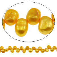 Perles nacres baroques de culture d'eau douce , perle d'eau douce cultivée, haut percé, jaune d'or, 8-9mm, Trou:Environ 0.8mm, Vendu par Environ 14.5 pouce brin