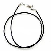 Fashion Necklace Cord, Wax Cord, iron lobster clasp, with 2inch extender chain, black, 1.50mm, Length:15 Inch, 100Strands/Lot, Sold By Lot