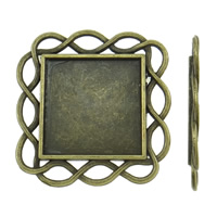 Tibetan Style, Square, antique bronze color plated, nickel, lead & cadmium free, 33mm, Inner Diameter:Approx 20mm, 100PCs/Bag, Sold By Bag