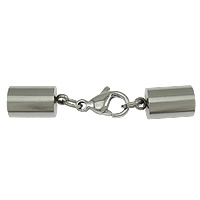 Stainless Steel Lobster Claw Cord Clasp, 304 Stainless Steel, with end cap, original color, nickel, lead & cadmium free, 38x7mm, Inner Diameter:Approx 6mm, 100Sets/Lot, Sold By Lot
