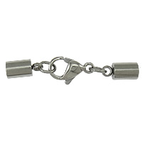 Stainless Steel Lobster Claw Cord Clasp, 304 Stainless Steel, with end cap, original color, nickel, lead & cadmium free, 34x4mm, Inner Diameter:Approx 3mm, 100Sets/Lot, Sold By Lot