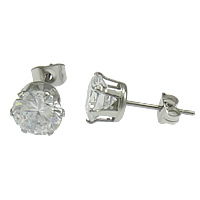 304 Stainless Steel Stud Earring with cubic zirconia original color nickel lead & cadmium free 7mm Sold By Lot