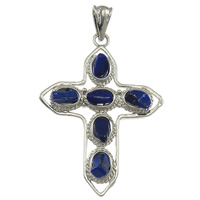 Natural Lapis Lazuli Pendants with Brass Cross platinum color plated Approx Sold By Lot