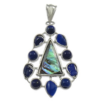 Natural Lapis Lazuli Pendants, Abalone Shell, with Natural Lapis Lazuli & Brass, Teardrop, platinum color plated, nickel, lead & cadmium free, 26x47x5mm, Hole:Approx 4x8mm, 10PCs/Lot, Sold By Lot