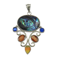 Natural Abalone Shell Pendants, with Cats Eye & Brass, platinum color plated, nickel, lead & cadmium free, 34x55x4mm, Hole:Approx 4x8mm, 10PCs/Lot, Sold By Lot