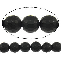 Schwarzer Achat Perle, rund, facettierte, 10mm, Bohrung:ca. 1mm, Länge:ca. 15 ZollInch, 10SträngeStrang/Menge, ca. 40PCs/Strang, verkauft von Menge