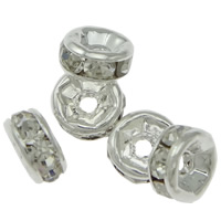Separadores de Diamantes de Imitación, metal, Donut, chapado en color de plata, con diamantes de imitación, libre de níquel, plomo & cadmio, 4x4x2mm, agujero:aproximado 0.7mm, 500PCs/Bolsa, Vendido por Bolsa