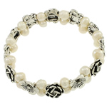 Freshwater Pearl Bracelet with Zinc Alloy antique silver color plated with rhinestone Sold Per Approx 7.5 Inch Strand