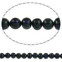 Perlas Patata Freshwater, Perlas cultivadas de agua dulce, natural, Negro, 7-8mm, agujero:aproximado 0.8mm, Vendido para aproximado 14.7 Inch Sarta