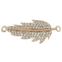 Tibetan Style, Leaf, rose gold color plated, with rhinestone & 1/1 loop, nickel, lead & cadmium free, 51x19x3mm, Hole:Approx 3mm, 50PCs/Lot, Sold By Lot