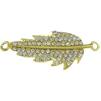 Tibetan Style, Leaf, gold color plated, with rhinestone & 1/1 loop, nickel, lead & cadmium free, 51x19x3mm, Hole:Approx 3mm, 50PCs/Lot, Sold By Lot