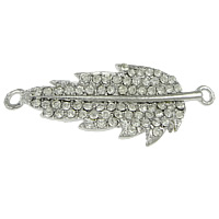 Tibetan Style, Leaf, platinum color plated, with rhinestone & 1/1 loop, nickel, lead & cadmium free, 51x19x3mm, Hole:Approx 3mm, 50PCs/Lot, Sold By Lot