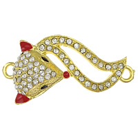 Animal Tibetan Style Connector, Fox, gold color plated, enamel & with rhinestone & 1/1 loop, nickel, lead & cadmium free, 43x21x7mm, Hole:Approx 3mm, 50PCs/Lot, Sold By Lot