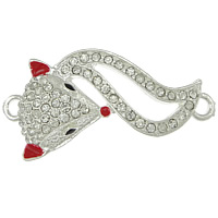 Animal Tibetan Style Connector, Fox, silver color plated, enamel & with rhinestone & 1/1 loop, nickel, lead & cadmium free, 43x21x7mm, Hole:Approx 3mm, 50PCs/Lot, Sold By Lot