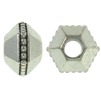 Tibetan Style Jewelry Beads, Hexagon, antique silver color plated, nickel, lead & cadmium free, 10x7mm, Hole:Approx 3mm, Approx 710PCs/KG, Sold By KG