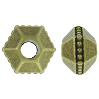 Tibetan Style Jewelry Beads, Hexagon, antique bronze color plated, nickel, lead & cadmium free, 10x6mm, Hole:Approx 3mm, Approx 620PCs/KG, Sold By KG