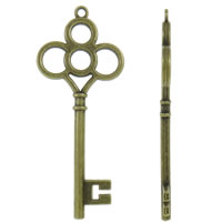 Zinklegierung Schlüssel Anhänger, antike Bronzefarbe plattiert, frei von Nickel, Blei & Kadmium, 28x67x3mm, Bohrung:ca. 2mm, ca. 140PCs/kg, verkauft von kg